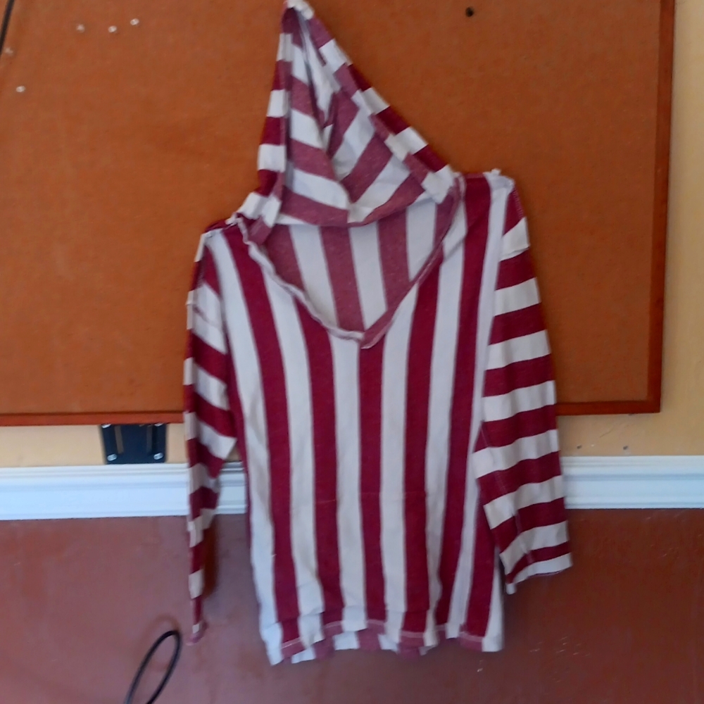 Lightweight Hoodie Cover up in Red Stripes
